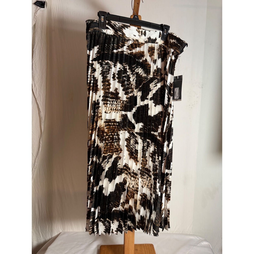 Worthington Womens XL Pleated Midi Skirt Brown Black White Reptile Print New